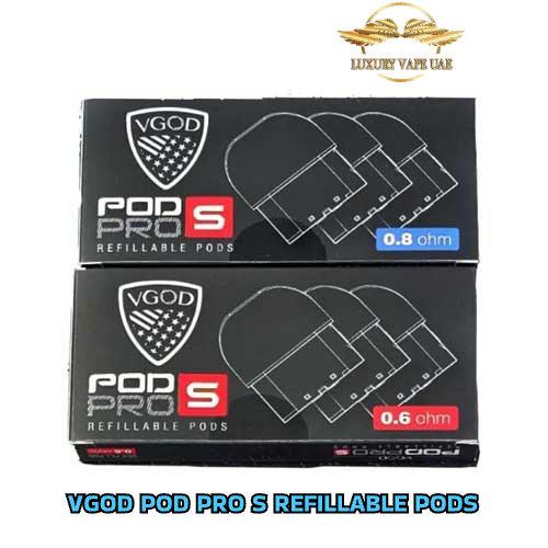 Two boxes of VGOD Pod Pro S refillable pods with visible branding on a white background.