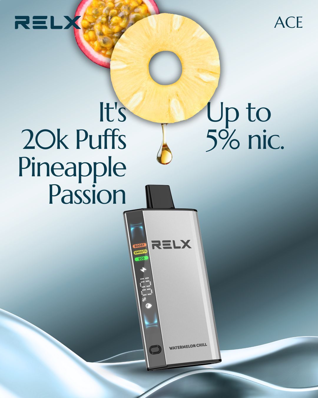 RELX Ace 20000 Puffs 50MG Disposable Kit Pineapple Passion Dubai