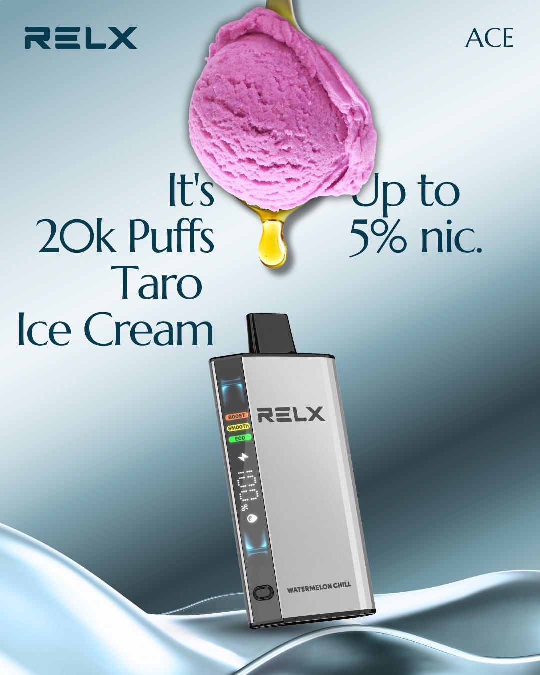 RELX Ace 20000 Puffs 50MG Disposable Kit Dubai-Taro Ice Cream