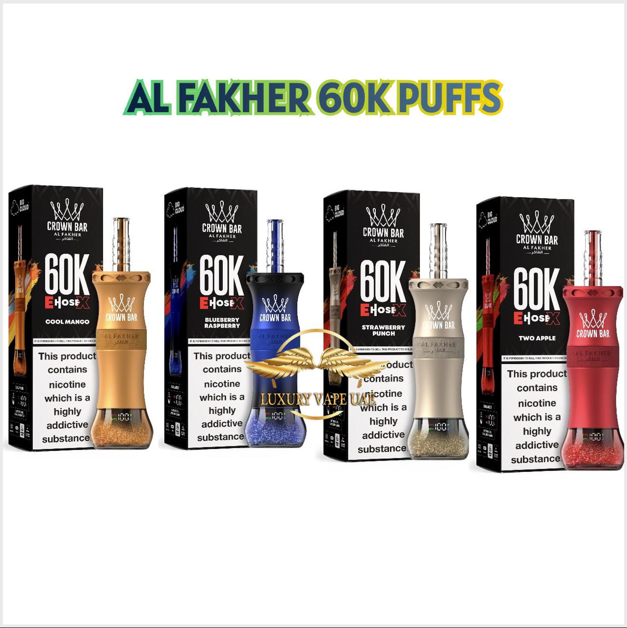 Al Fakher 60K Puffs vape devices and packaging on a white background